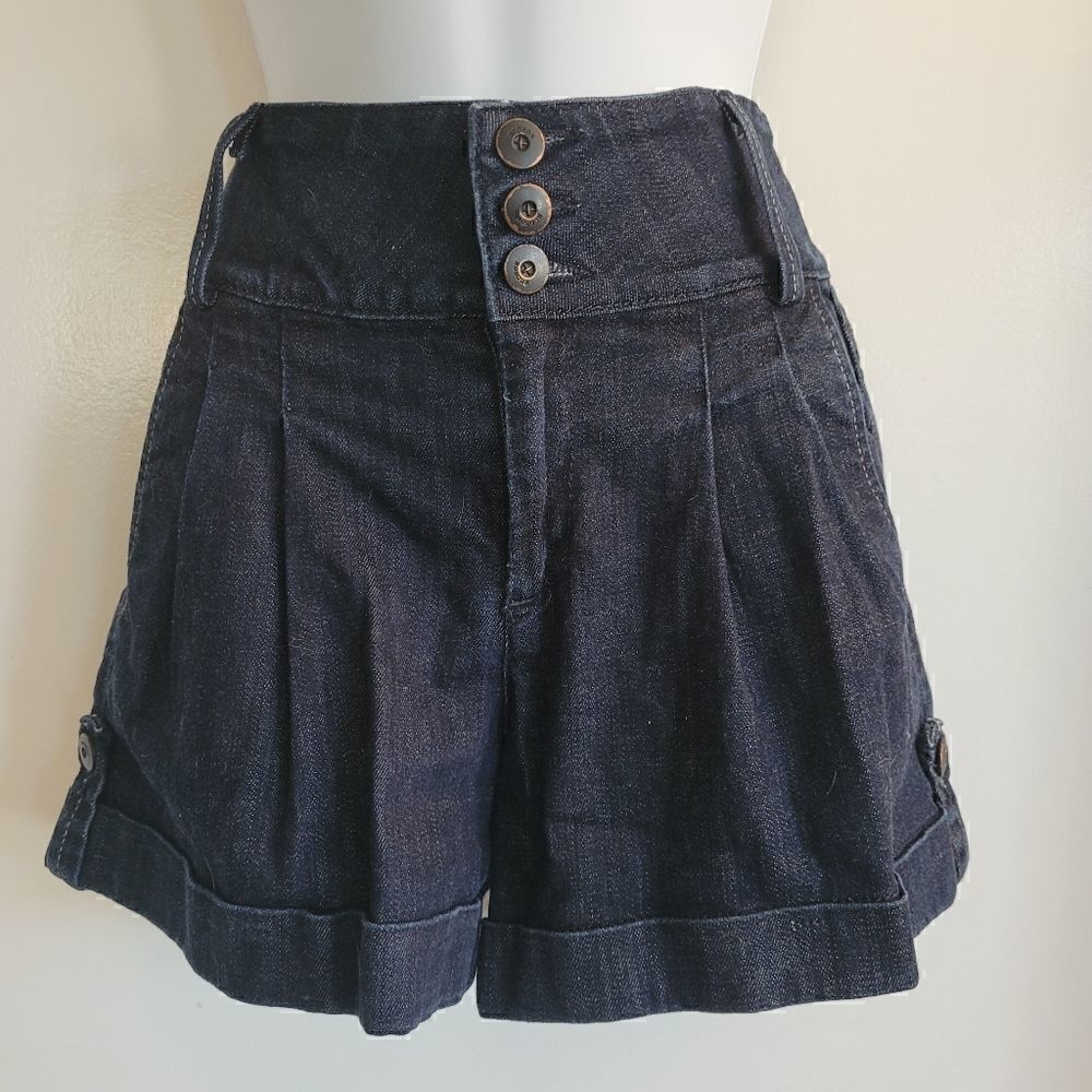 Hudson high waisted pleated paper bag style jean shorts